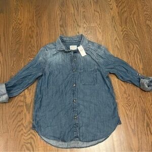 American Eagle Blue Ombré Denim Button Down Shirt Boyfriend Fit Size S Y2K K